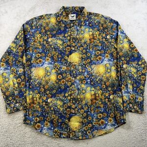 Yiume Shirt Men Large Multicolor Starry Night Sunflower Art Long Sleeve Button